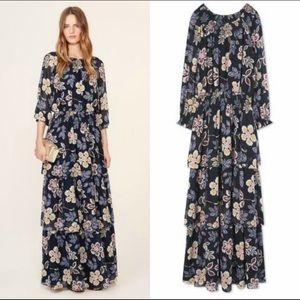 Tory Burch Silk Black Floral Indie Tiered Maxi Dress